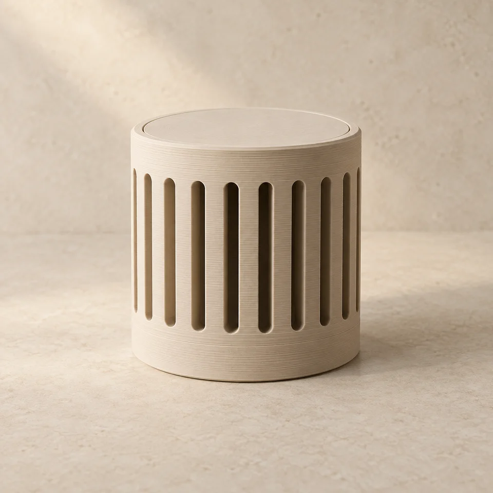 Concept illustration of a sand-colored 3D printed housing