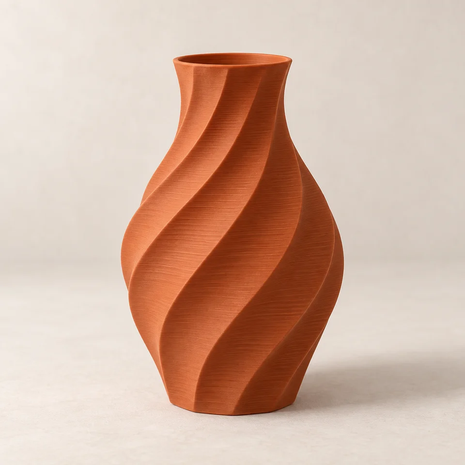 Concept illustration of an orange fluted 3D printed vase